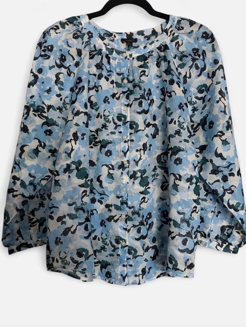 Ann Taylor Factory Blue Floral Button-Front Blouse